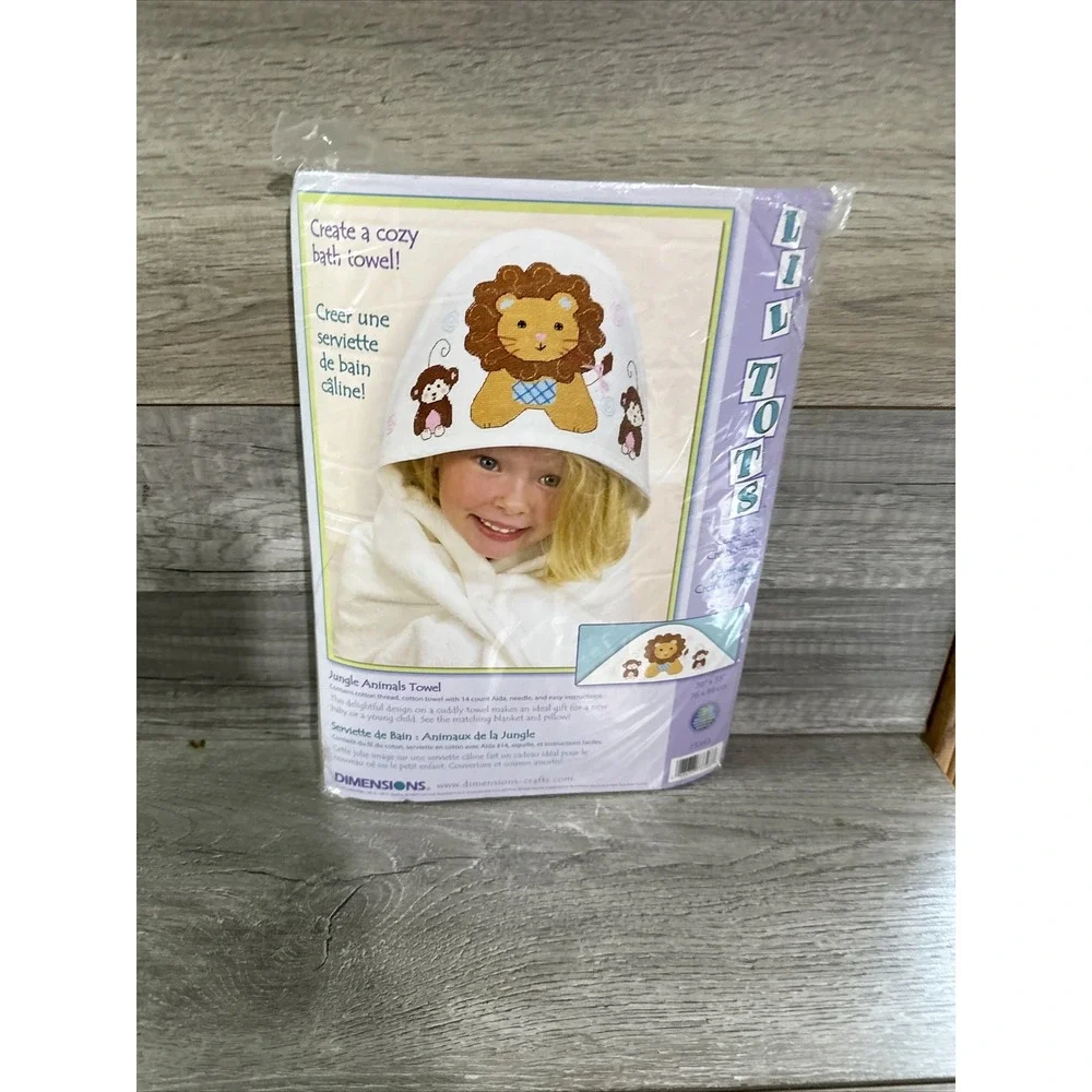 Dimensions Jungle Animals Cross Stitch Towel Kit Baby New Lion Monkey‎ 73393